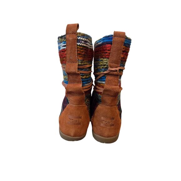 Toms nepal mid calf leather suede boots faux fur lined Aztec western brown 7.5 - Picture 3 of 8